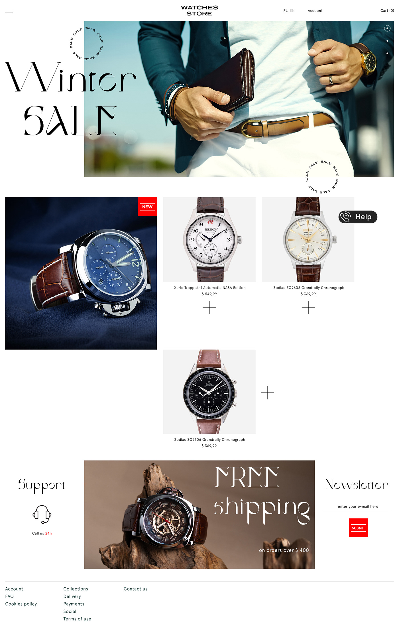 clean Ecommerce ellegant light store UI ux Watches Web Web Design 