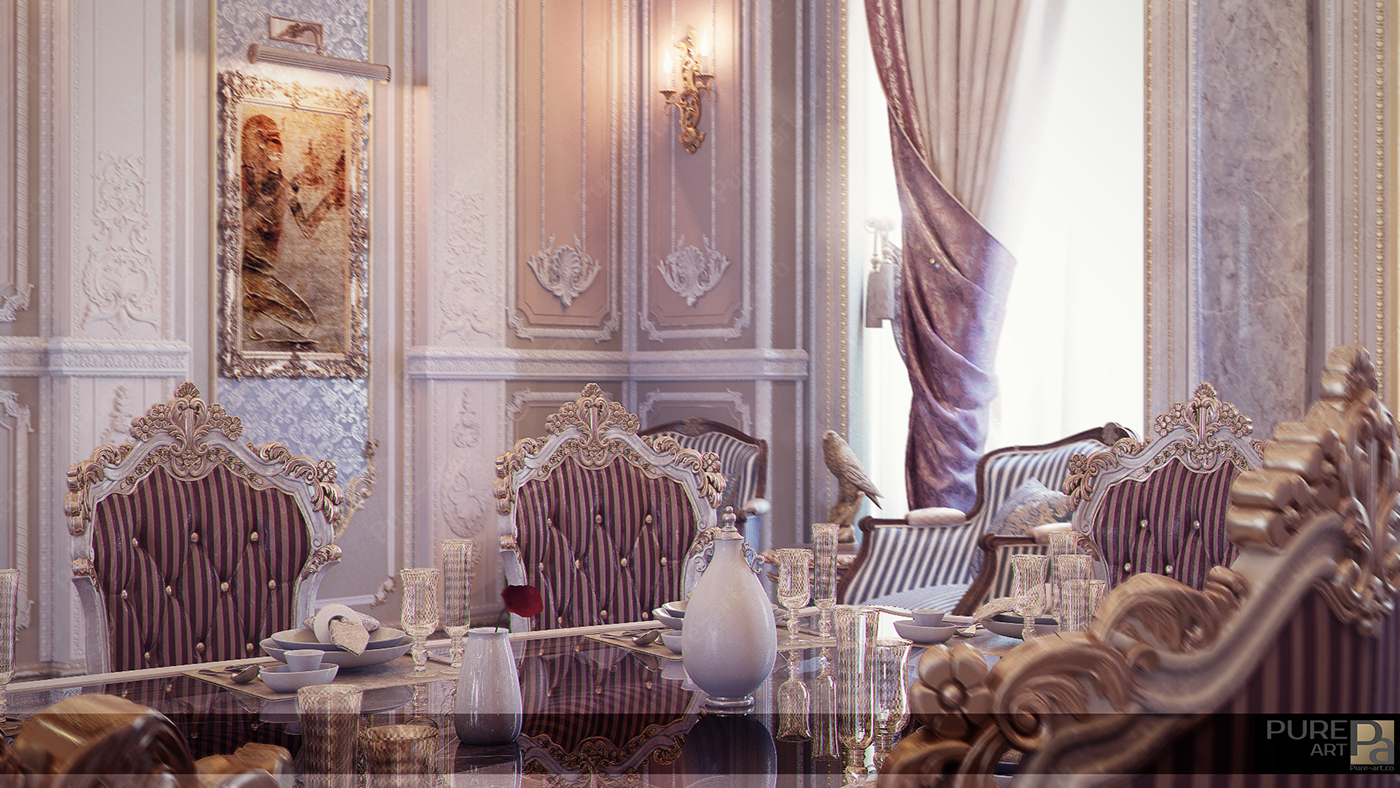 luxury palace dining room Interior design Classic decor Style Villa
