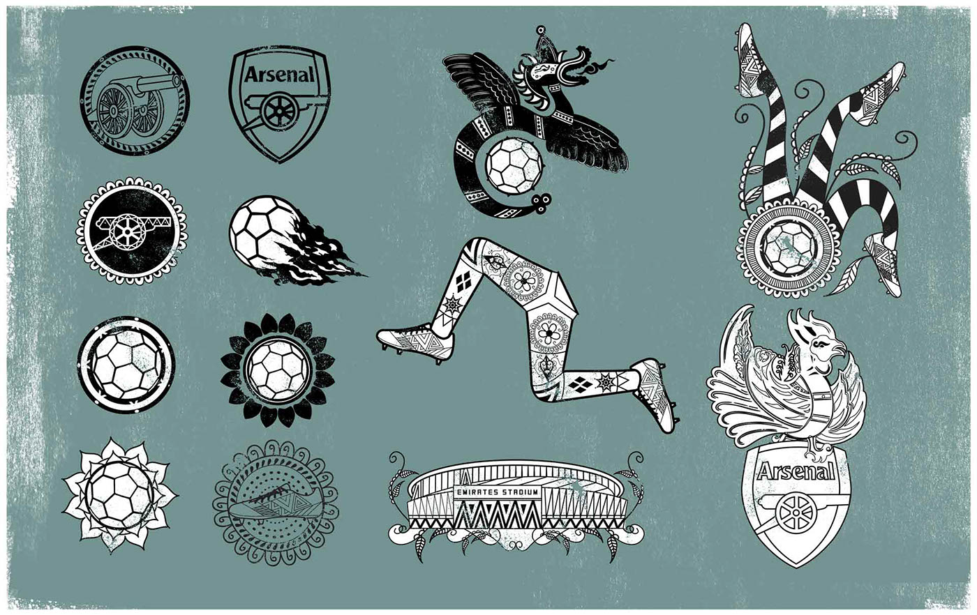 arsenal football graphic pattern photo illustration  bold soccer tribal mask Line Work stadium icons