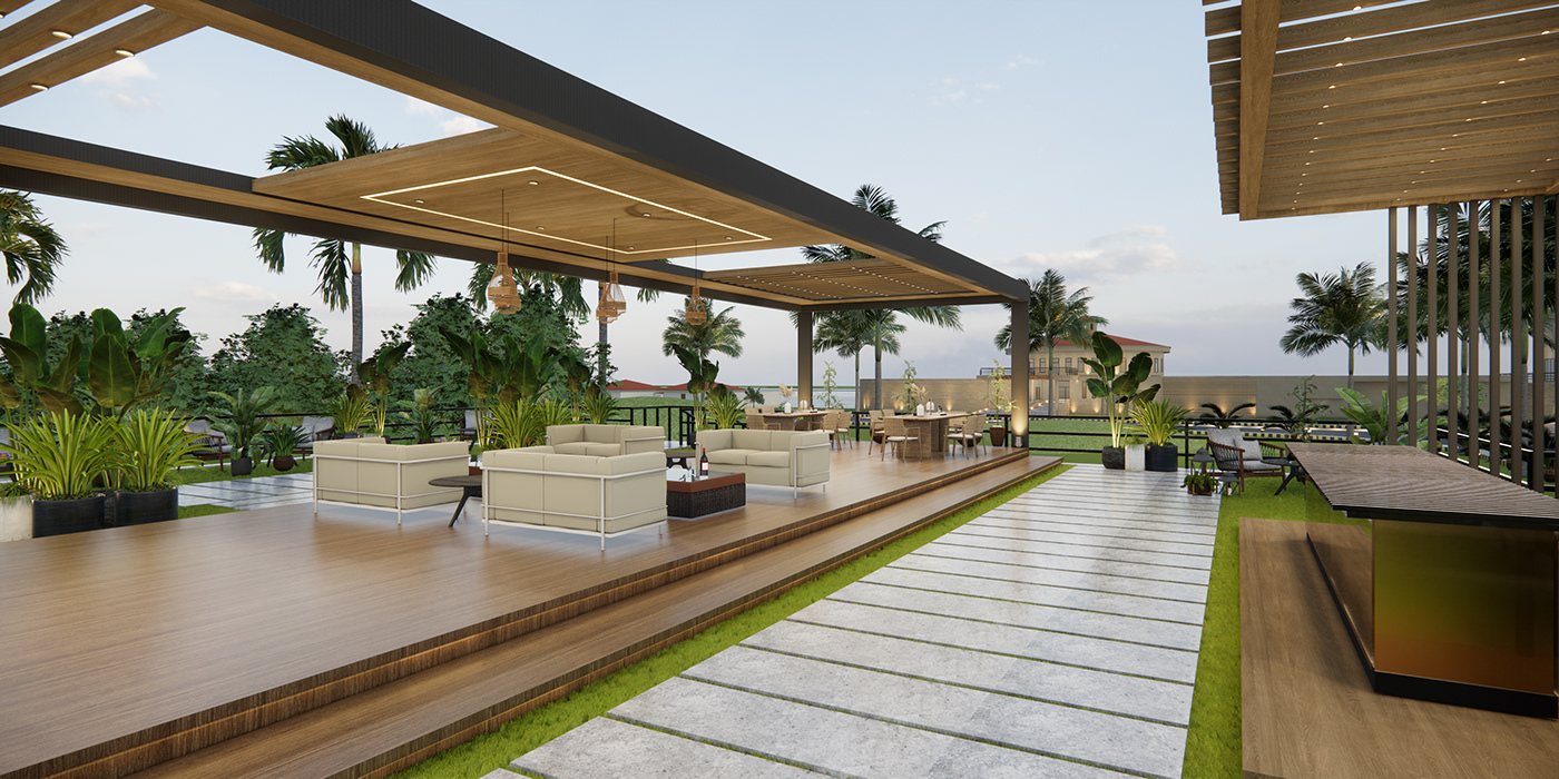 architecture interior design  rooftop Landscape Nature Outdoor 3d modeling 3D Rendering archviz