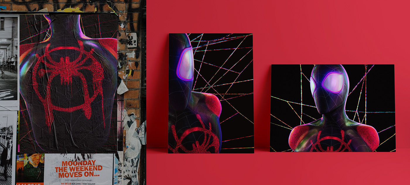 spiderman Spider-verse black underground neon lights redshift cinema 4d spidey Character