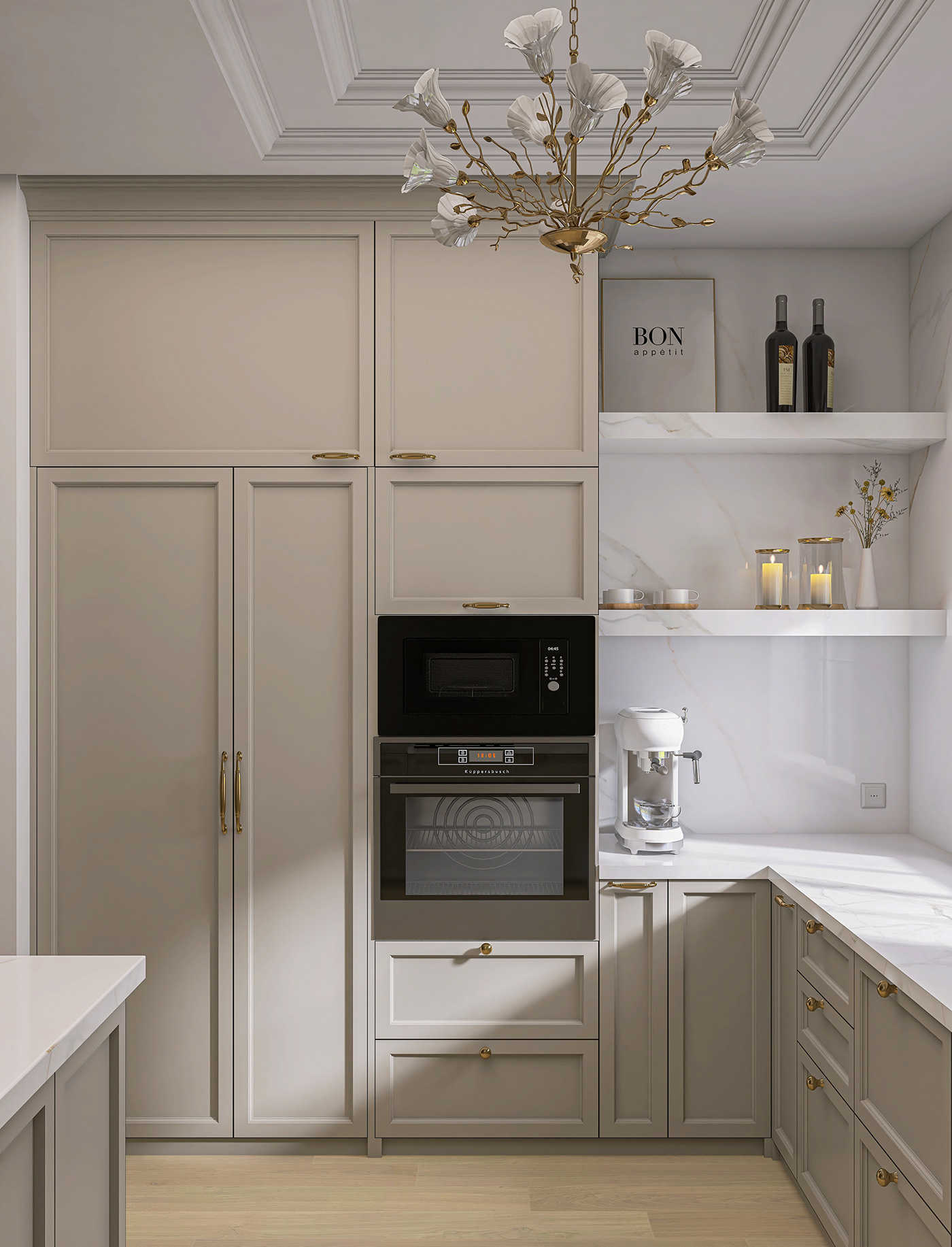 cabinetry kitchen classic design Modern Design soft interior light kitchen design Render visualization interior design 