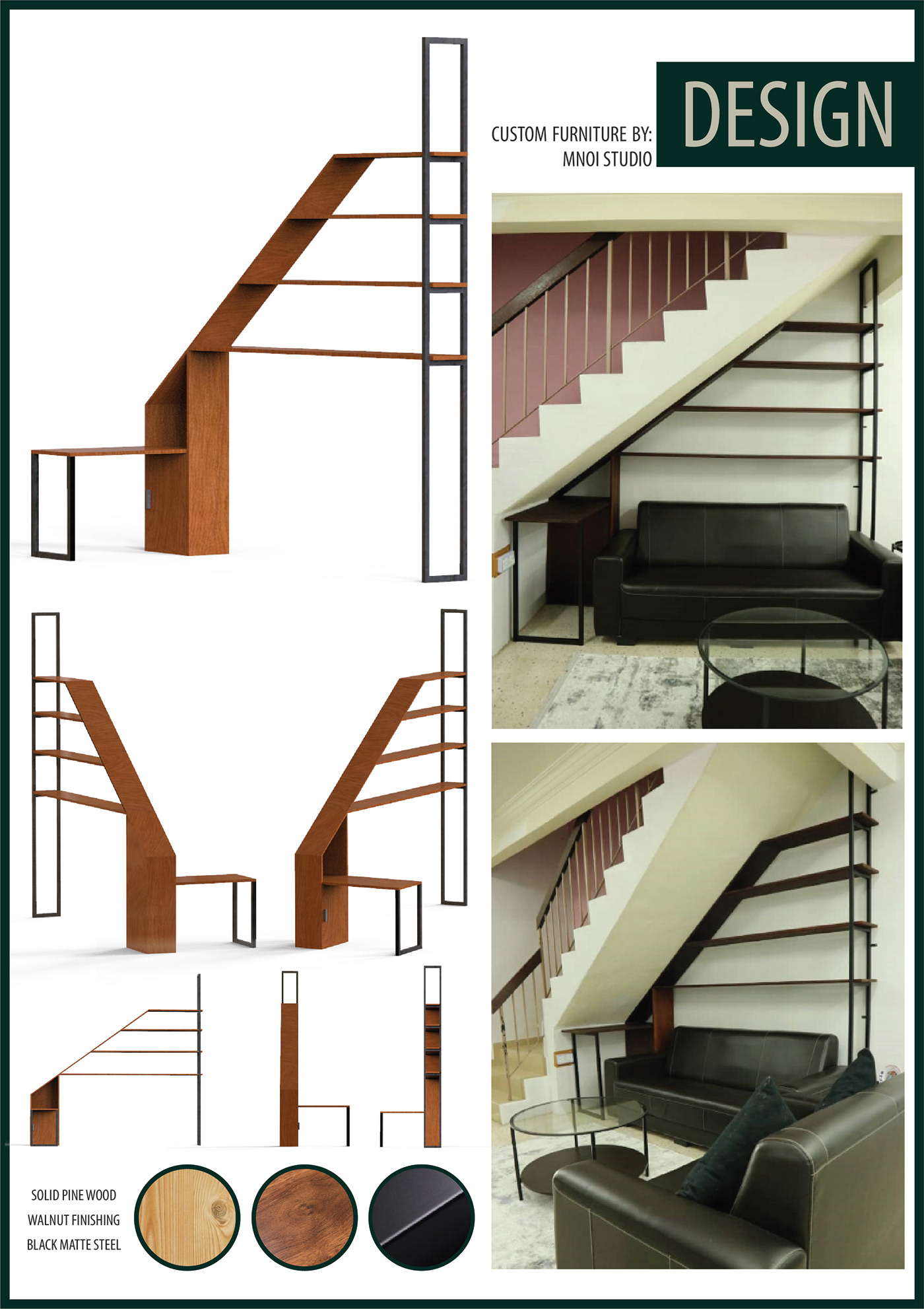 3d modeling furniture furniture design  homefurniture Shelf shelf under stair Steel and Wood wooden furniture