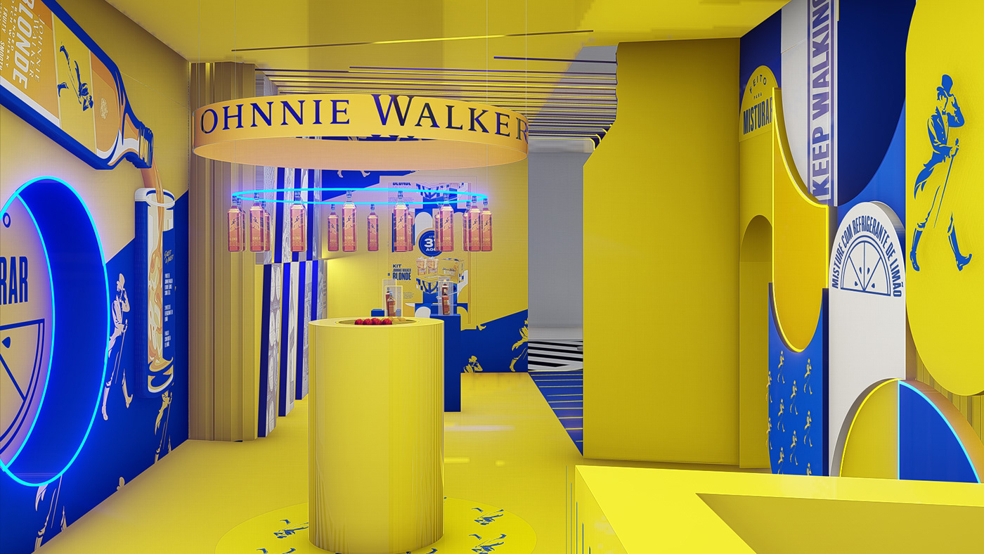Shopping cenografia JohnnieWalker blonde 3D architecture Render interior design  jwblonde