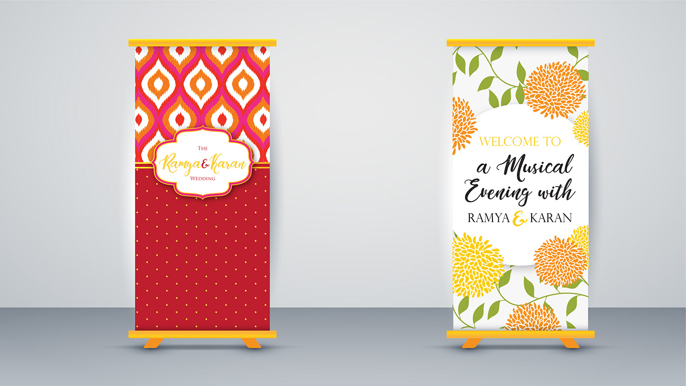 wedding Ikat Gujarati tamil card marriage Marigold floral caricature India