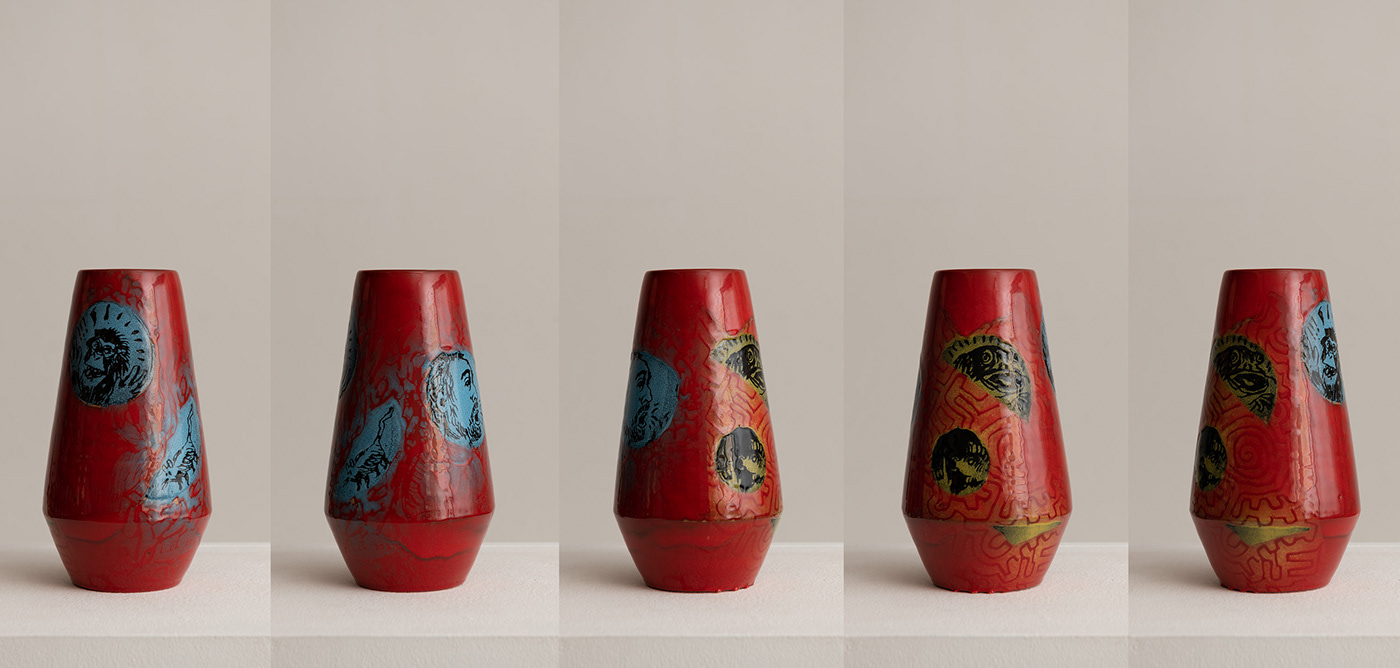 ceramic clay handmade interior design  modeling Pottery product design  red Vase