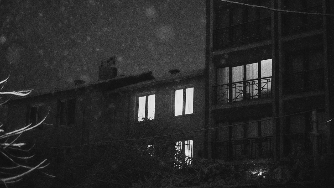 black and white cold istanbul lights long exposure night Shadows snow Urban winter