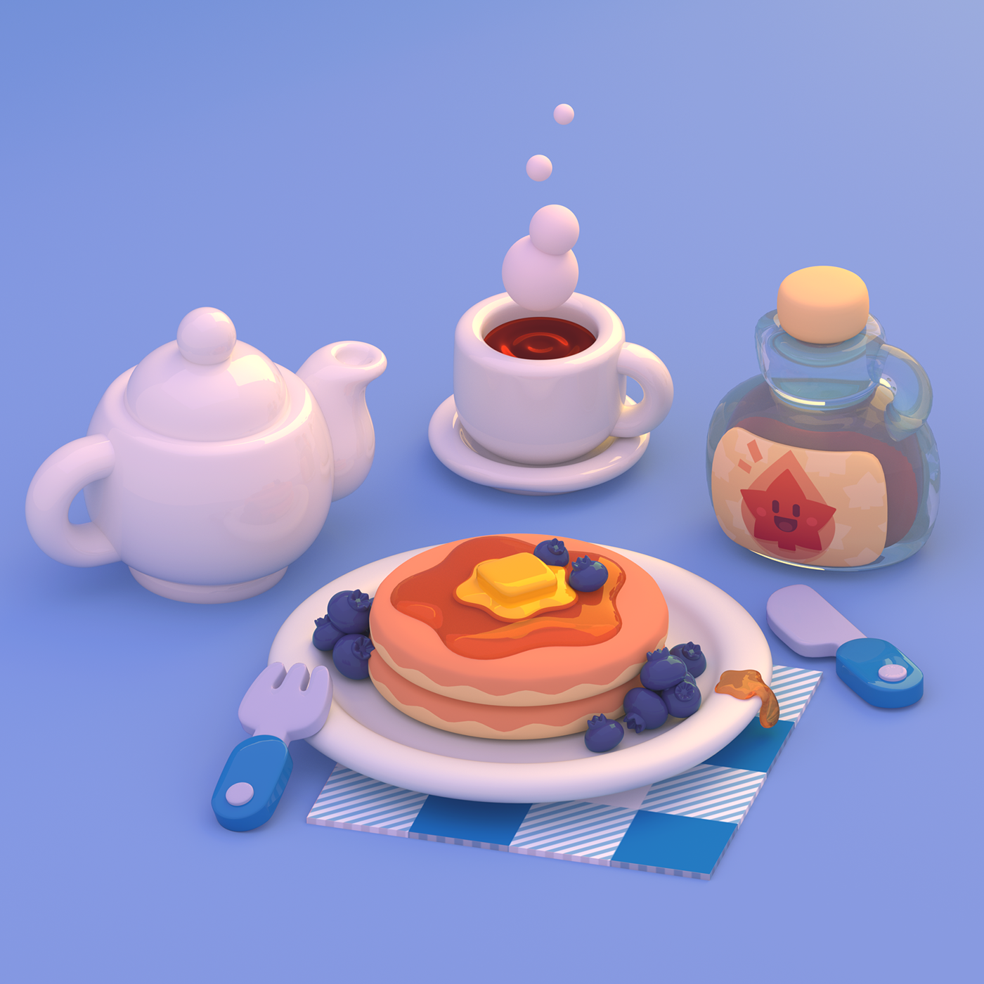 materials 3D breakfast cartoon cute Food  pancakes