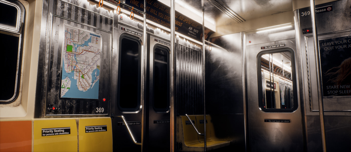 indoor visualization 3D interior design  modern subway train New York nyc 3d art