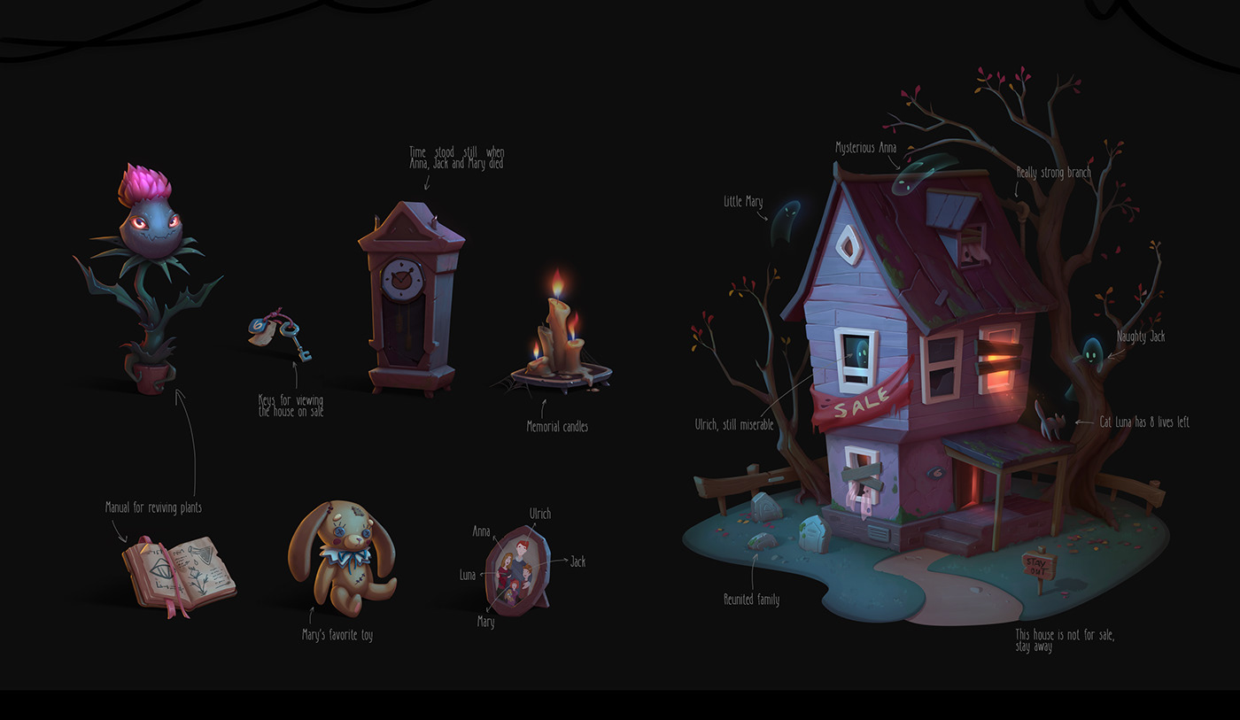 haunted house concept art Environment design ghost Game Art Plant props book animation 