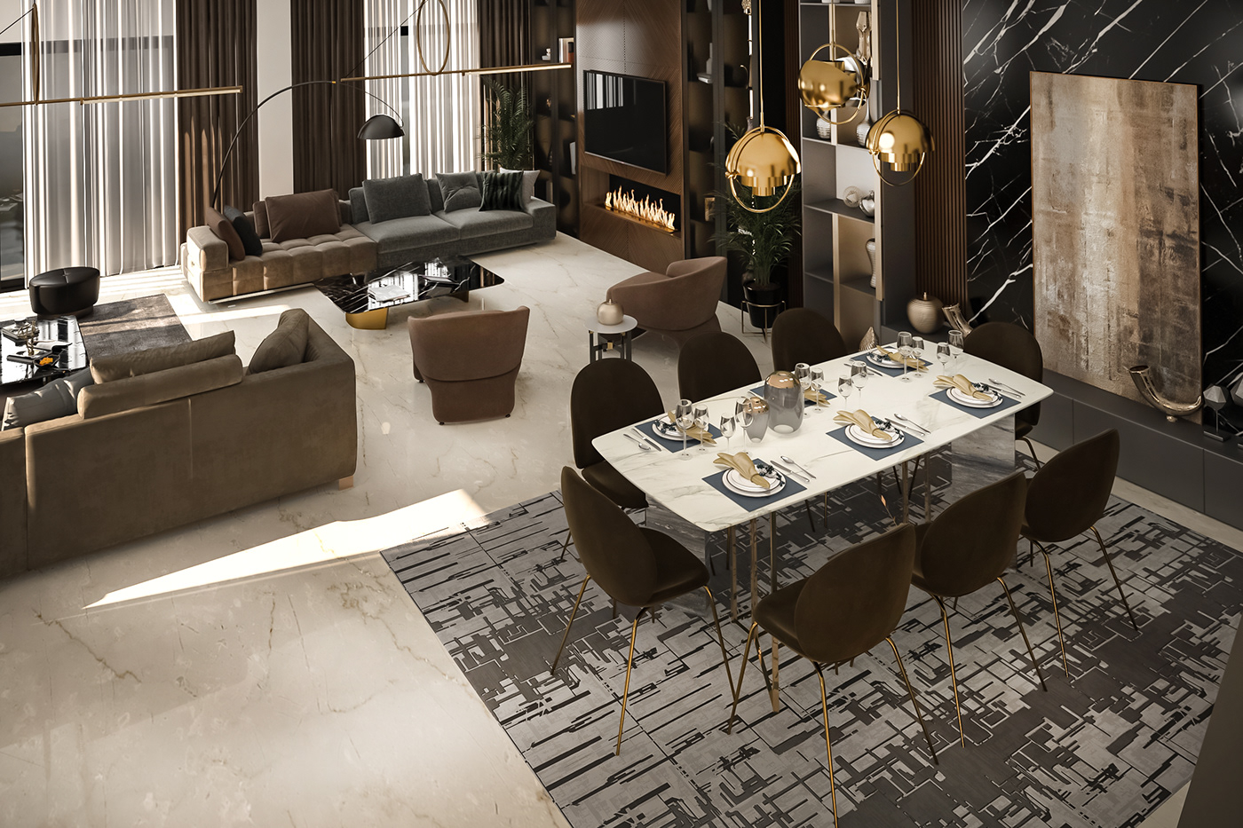 dinning room reception interior design  visualization 3ds max vray villa design architecture Render 3D