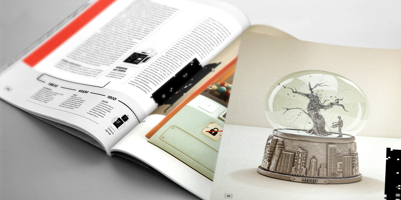 magazine 3D science fiction sci-fi concept product Layout spread rendering editorial
