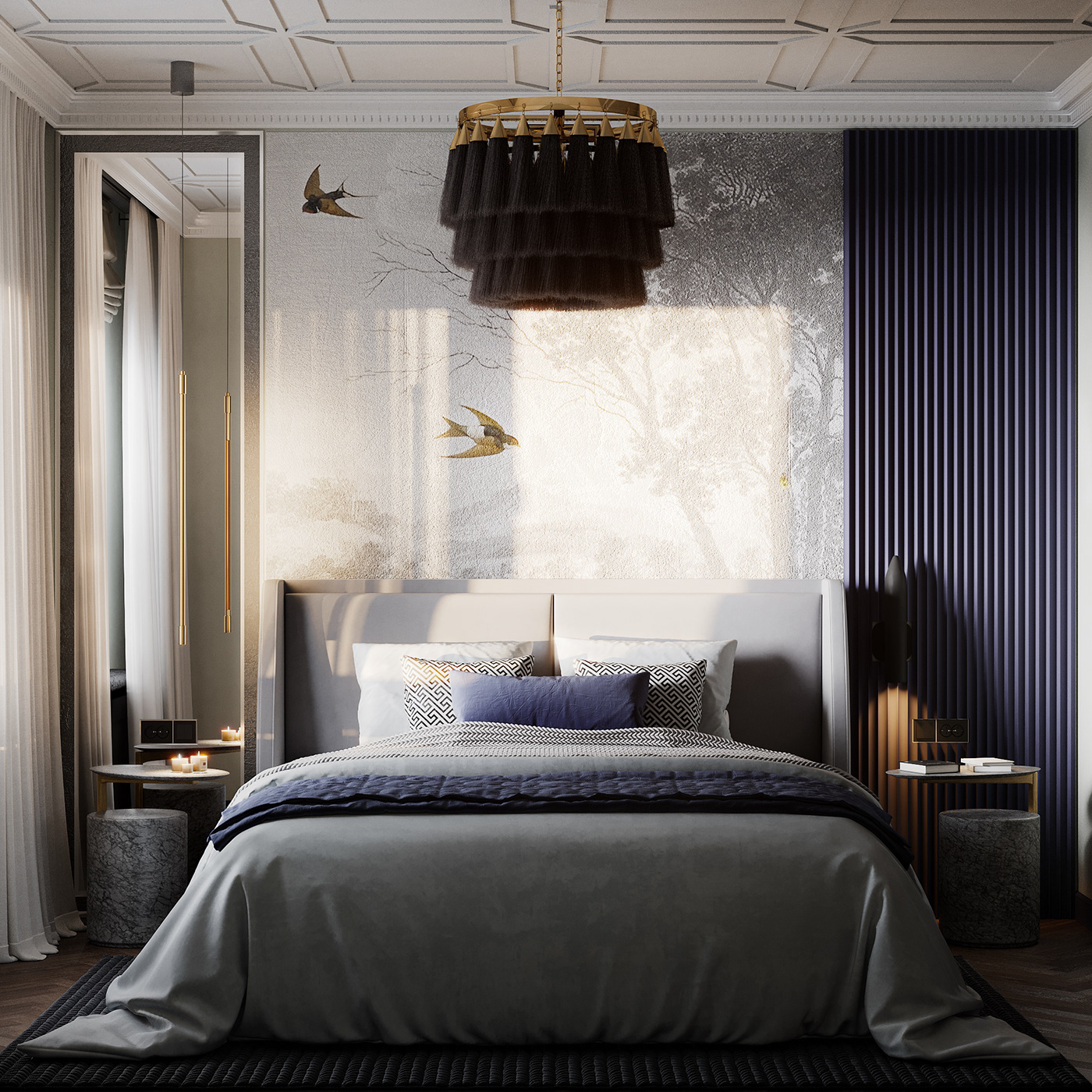 archviz bedroom CGI dark Interior interior design  Panno Render visualization warm
