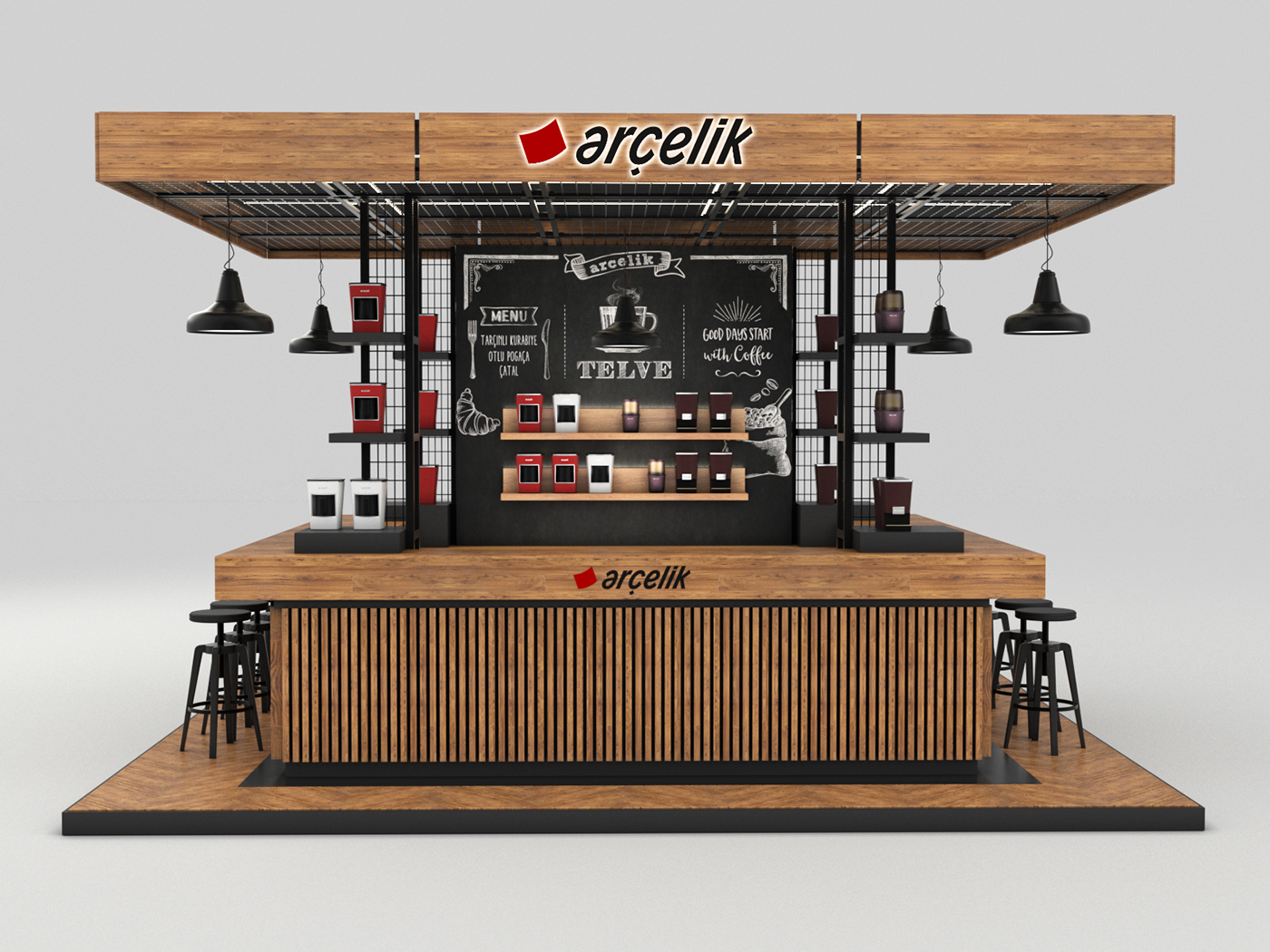 Coffee Kiosk area design industrial design  p.o.p coffee shop Turkish Coffee Stand Event Area Design furniture