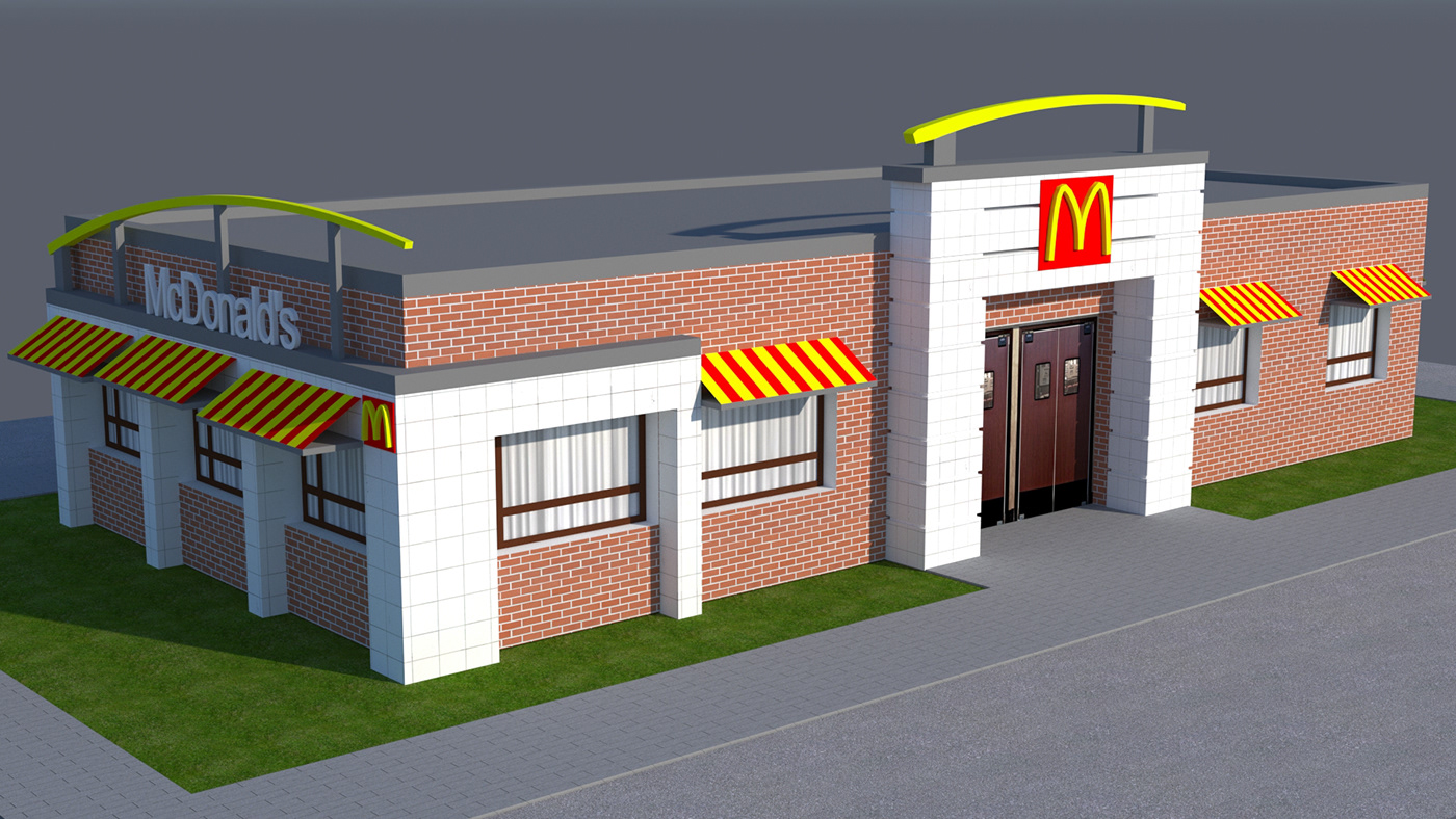 3D 3ds Max Modeling building concept design exterior design game asset mcdonald's Modern Design vray next rendered