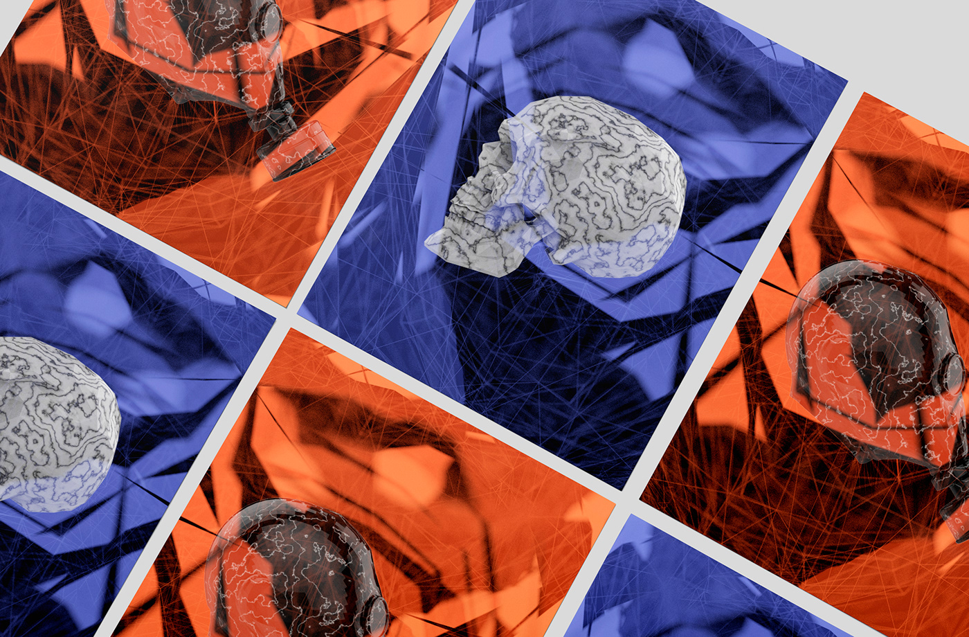 3D artwork cover graphic ILLUSTRATION  mask Redandblue   skull