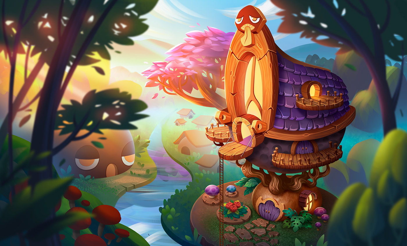 boardgame cogumelo conceptart environment gameart house magic forest mobile game mushroom scenery