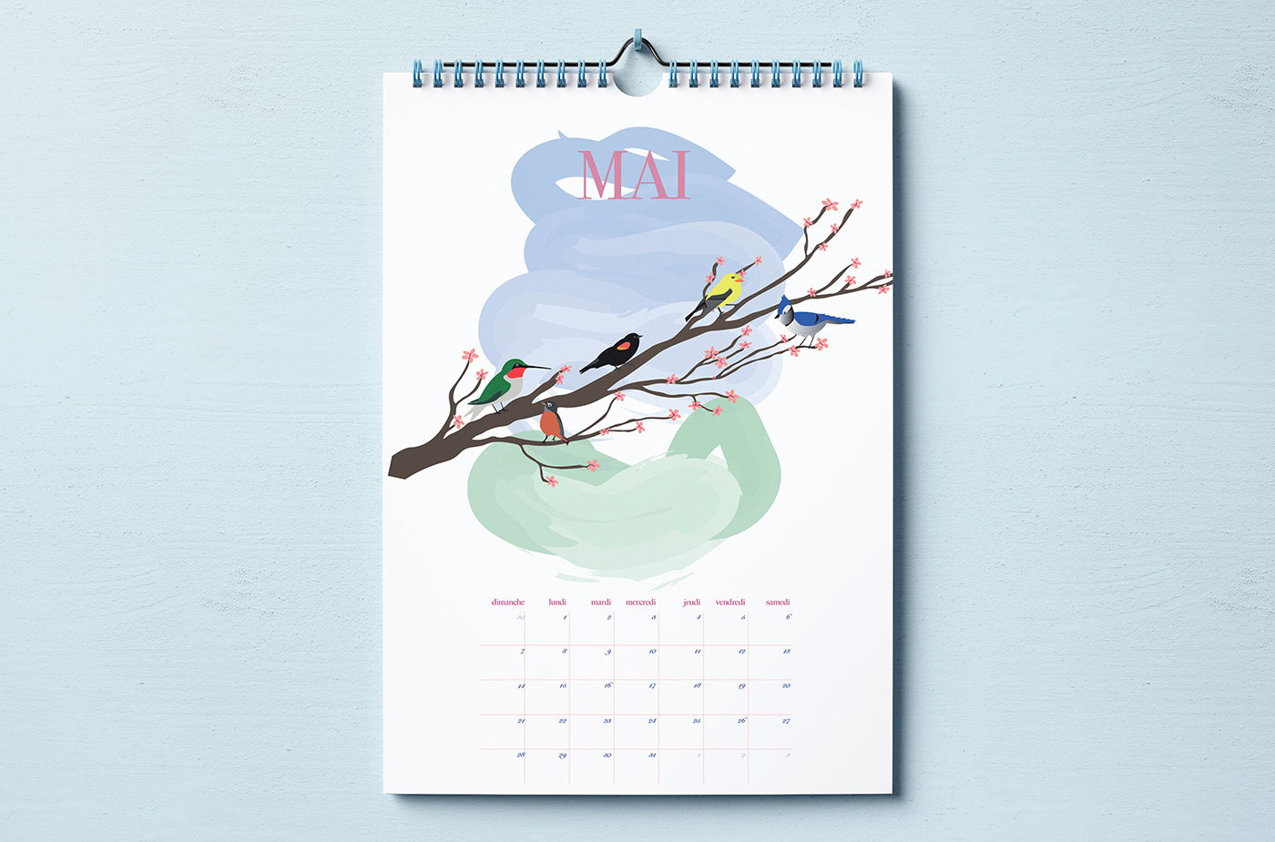 calendar calendrier oiseaux print