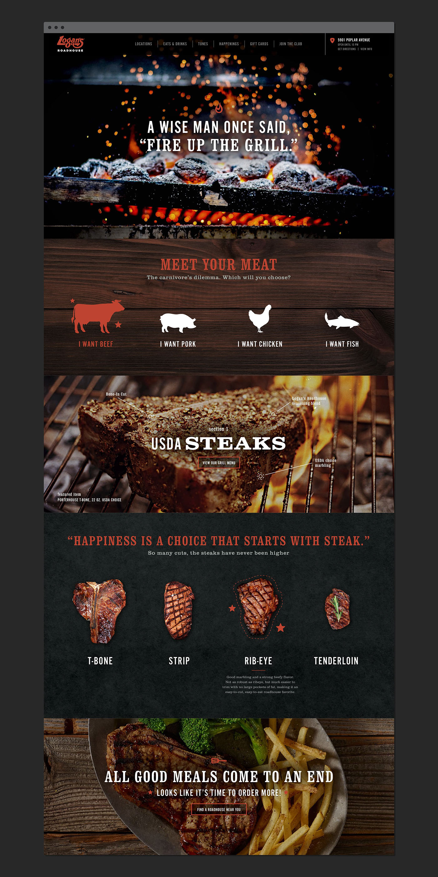 Adobe Portfolio Logan's grill beer steak restaurant Web Website mobile Responsive story