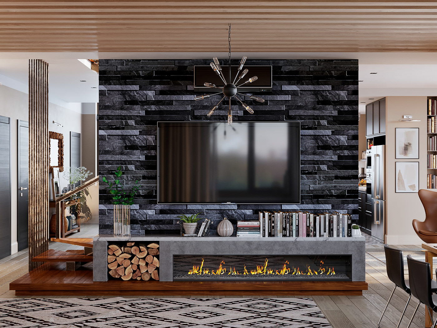 interior design  CGI living room kitchen stairs lounge visualisation house corona