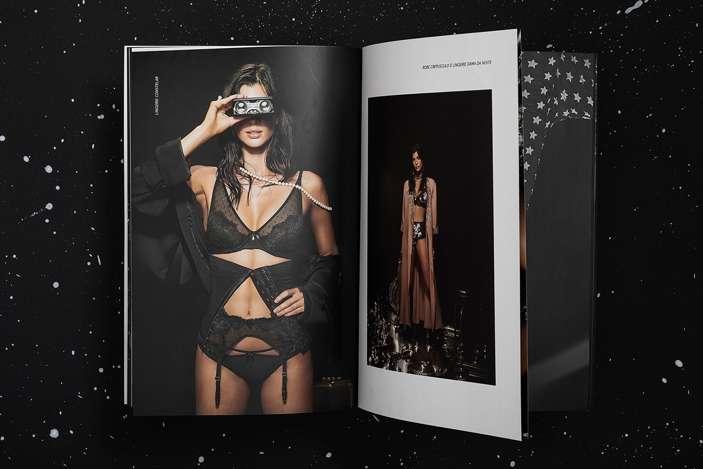 night star editorial Fashion  black lingerie nightfall catalog cover book