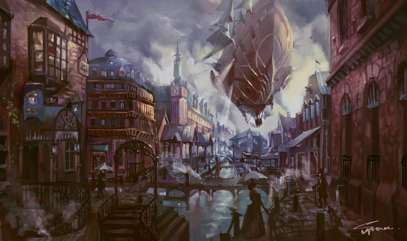 steampunk city artwork concept art fantasy art.
