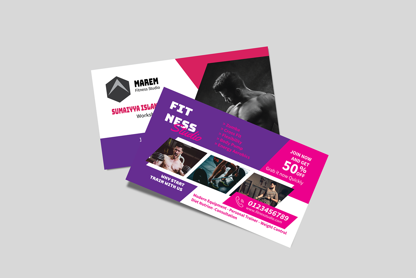 business card card colorful creative design fitness gym
