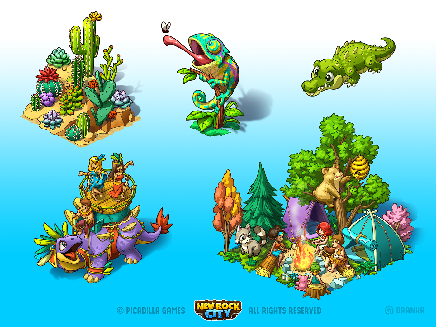 Isometric Game Art cartoon cell-shaded cute animals