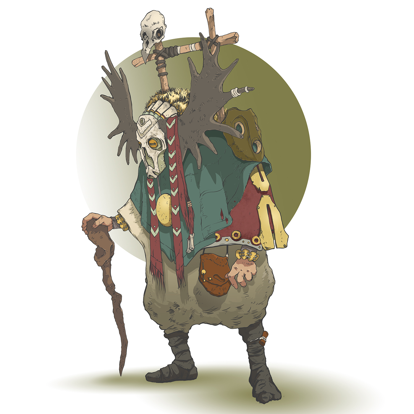 shaman horns персонаж Character staff cape wizard Inspired Sergi Brosa sketch print