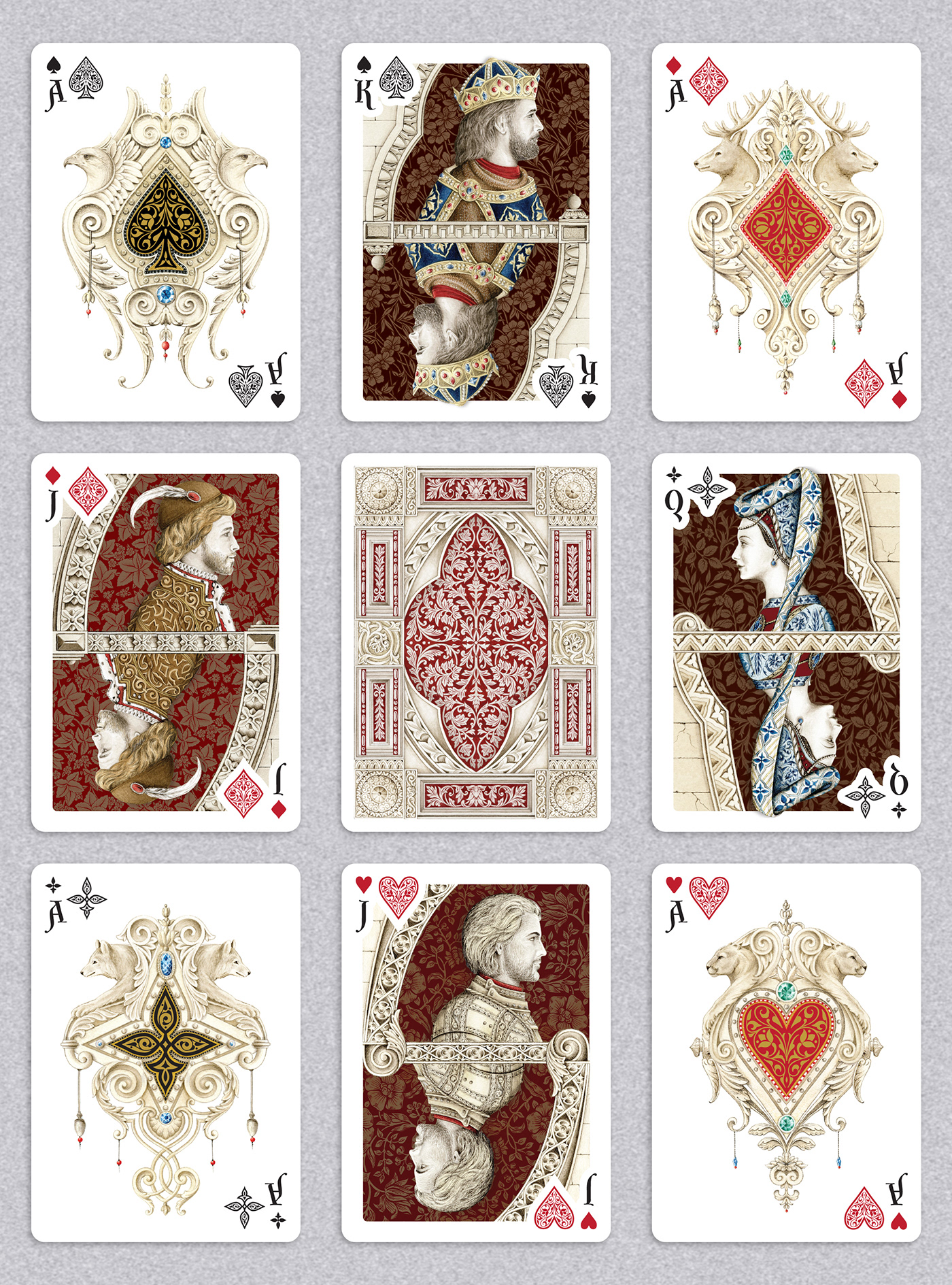 architecture hand made ILLUSTRATION  jewelry Kingdoms medieval ornament Playing Cards Renaissance Unique