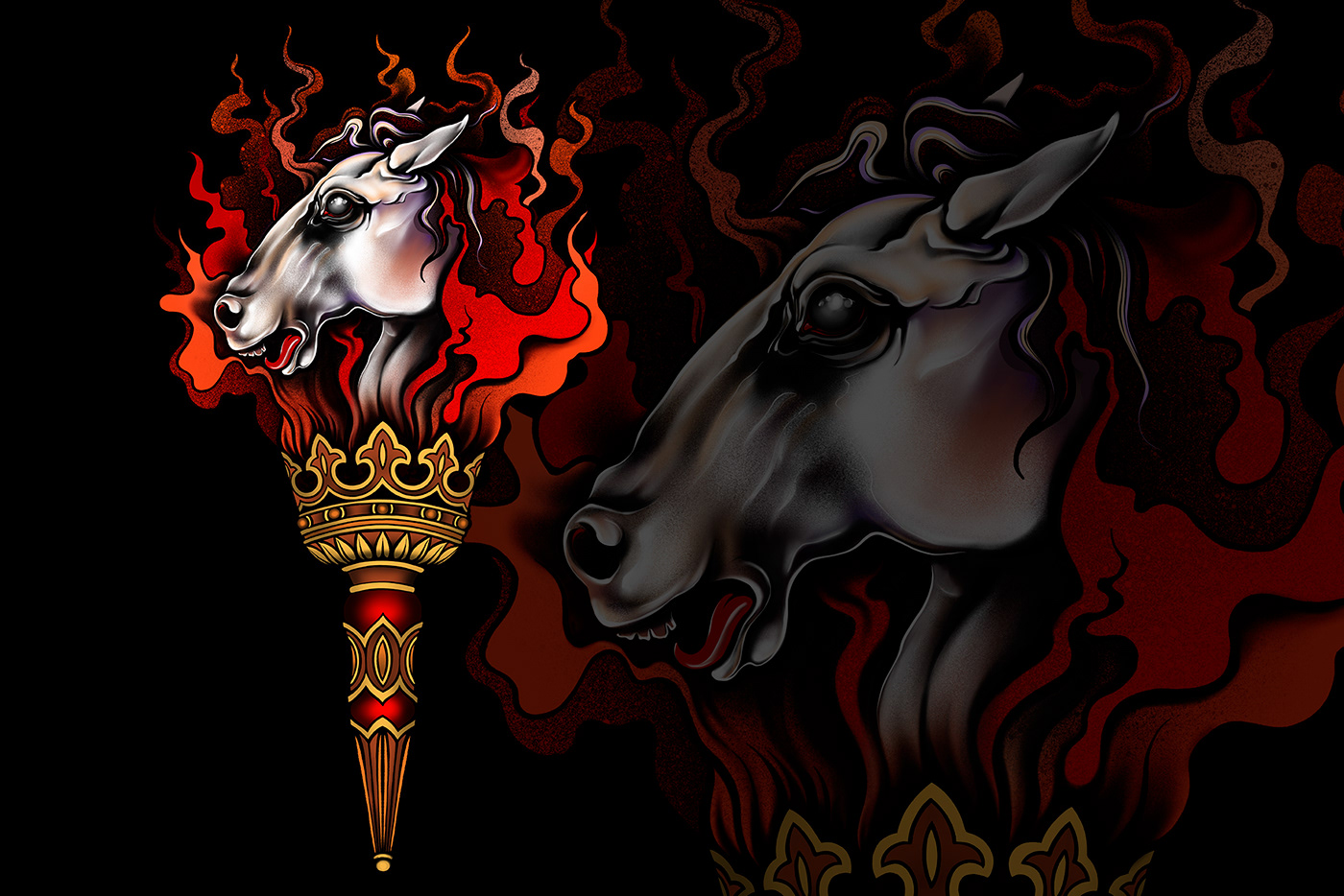 horse torch tattoo traditional t-shirt