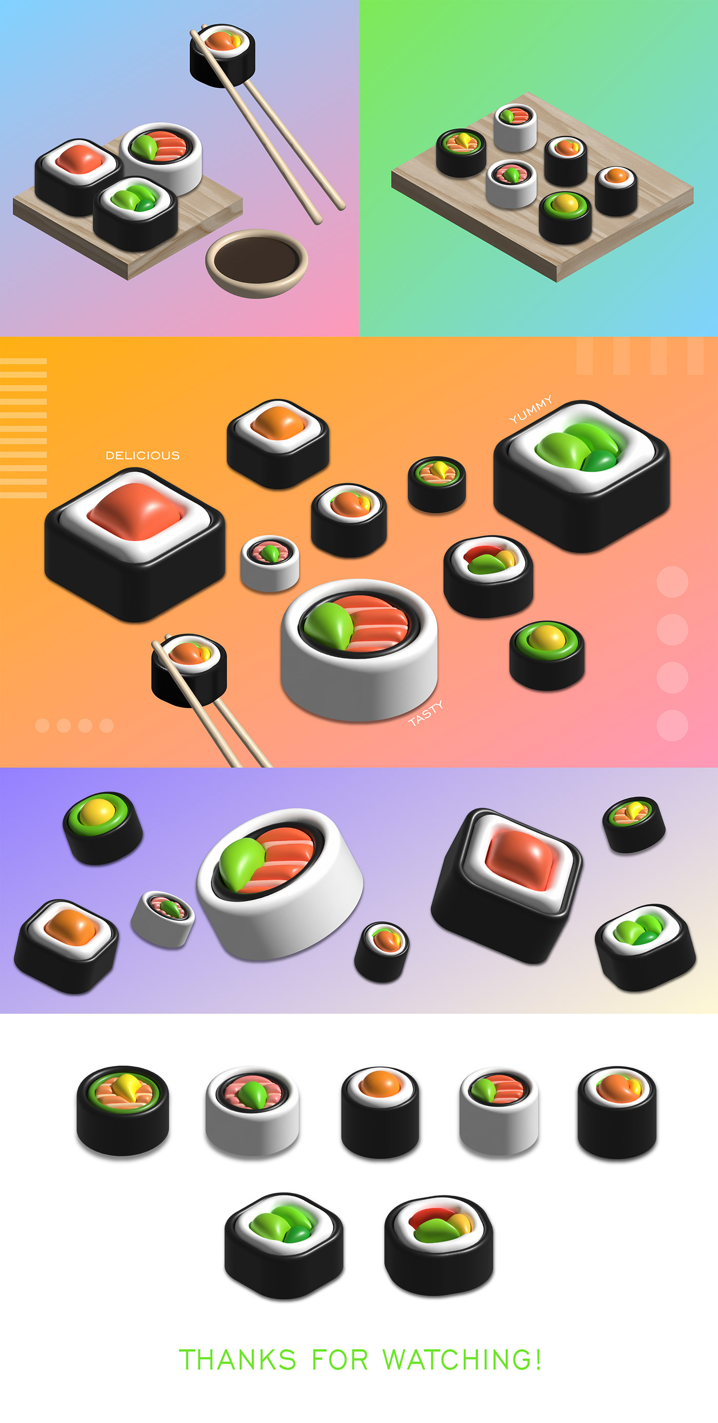 3D 3D illustration adobe illustrator artwork Digital Art  digital illustration ILLUSTRATION  Render Sushi vector