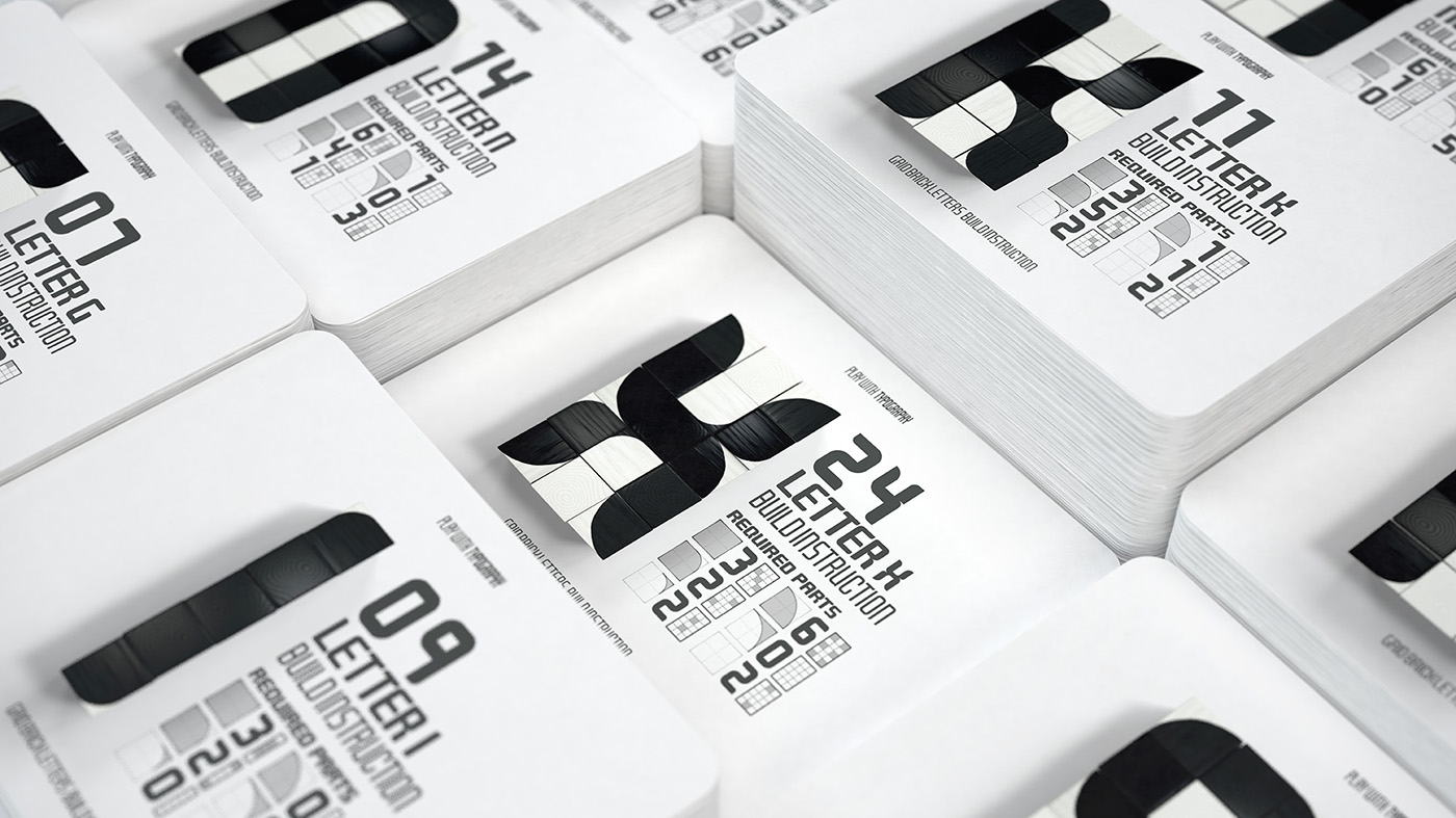 cube toy black and white brick grid instruction manual card package Typeface font module play build studio