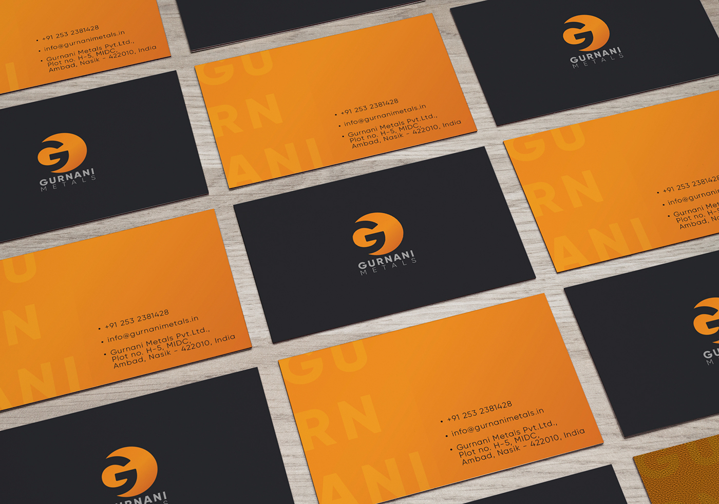 Gurnani Metals metals branding  Engineering branding black business card Stationery Startup Farms