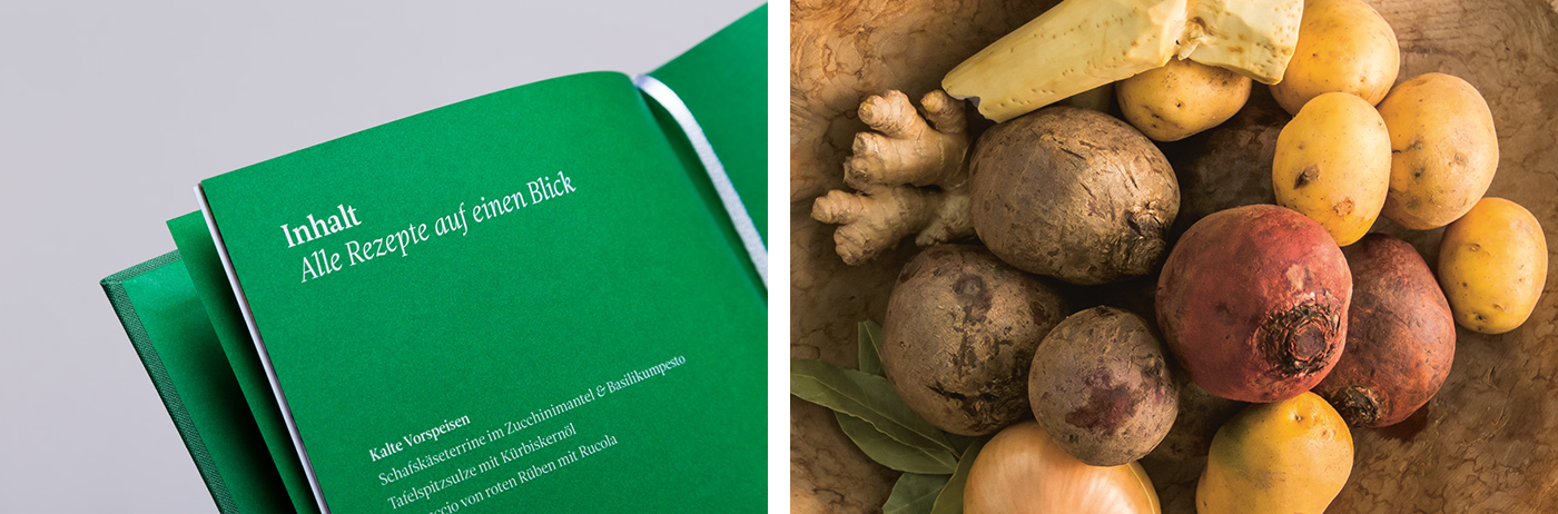 cookbook clothbound green eco-friendly recipe austria editorial print typography   Sustainable