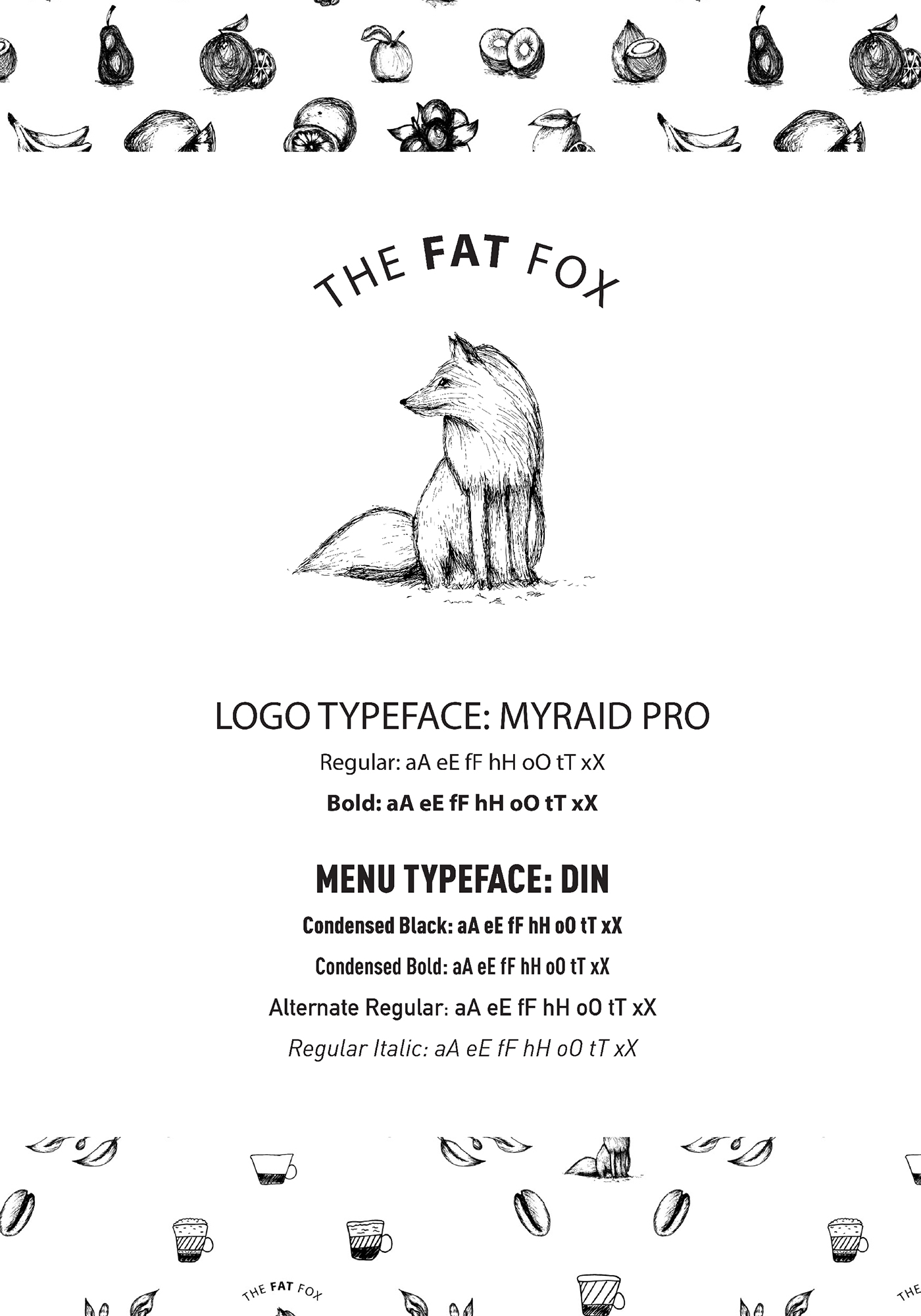 pen FOX animal cafe restaurant identity Business Cards menu coaster Coffee coffee bag pattern bag design brown rustic