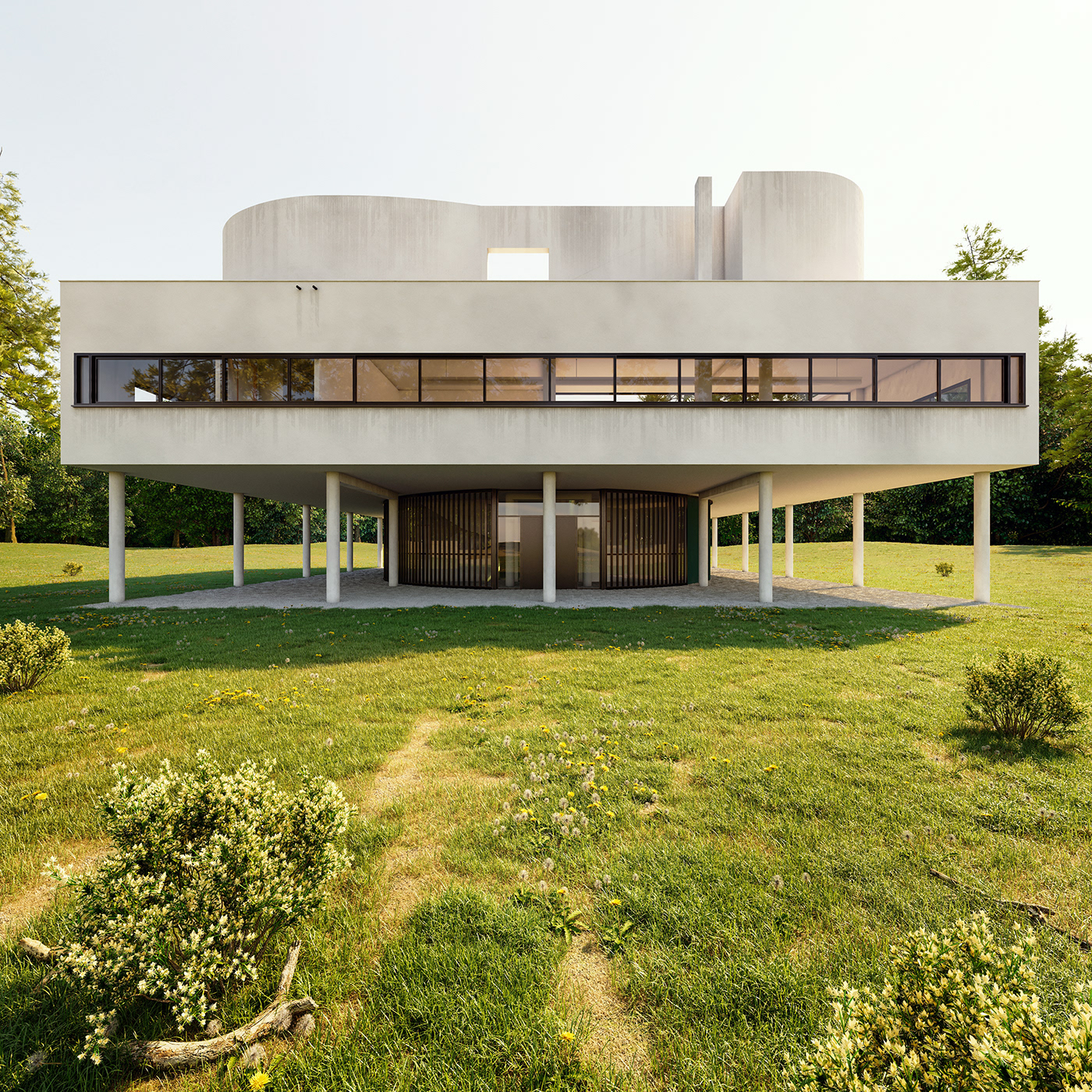 Vila savoye Render corona visualisation architecture Nature vray archviz modernism