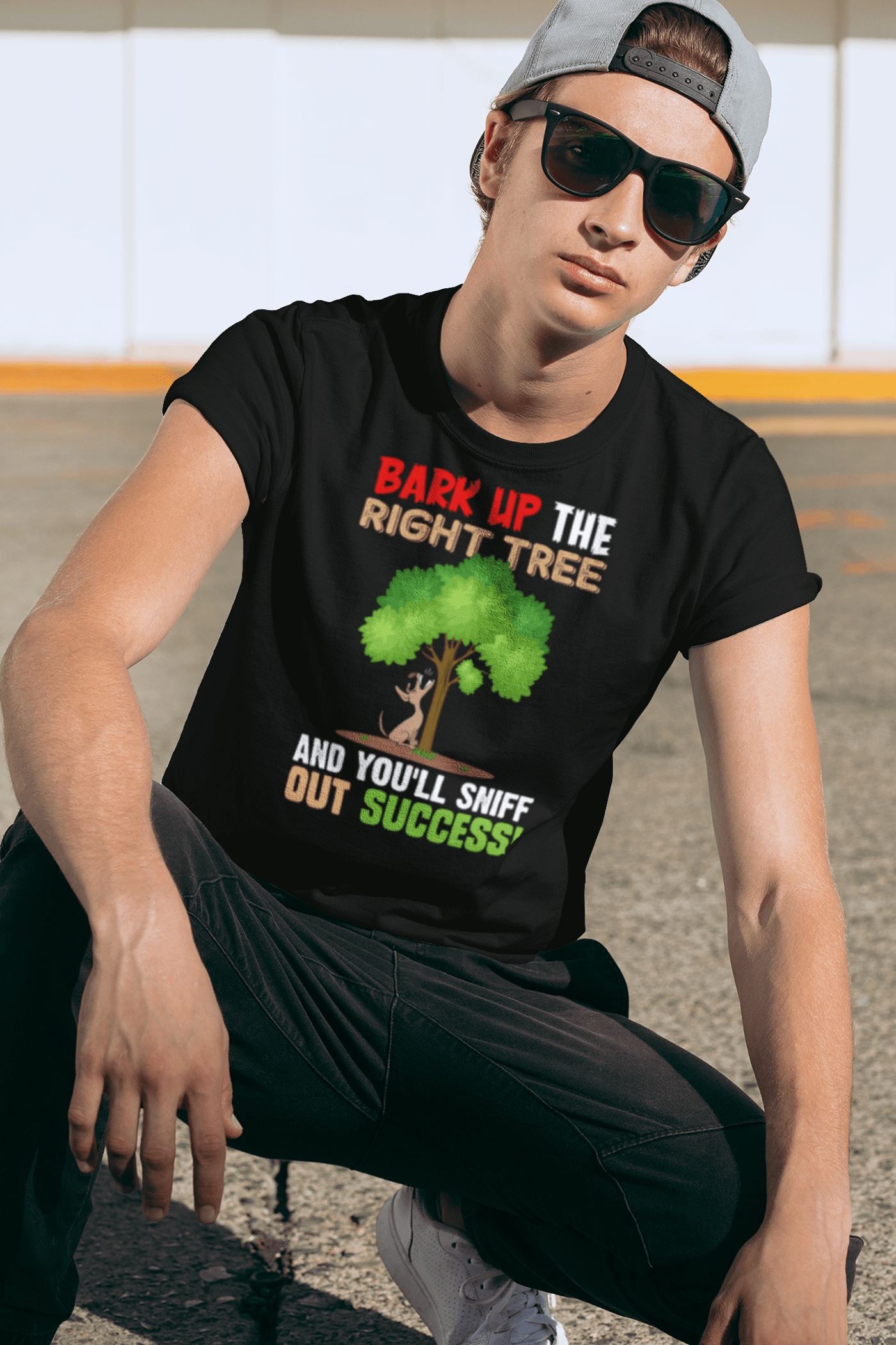 motivational t-shirt typography design amazon merch Success Story Print on demand Pet animal Bark up the right tree dog training Merch by Amazon t-shirt