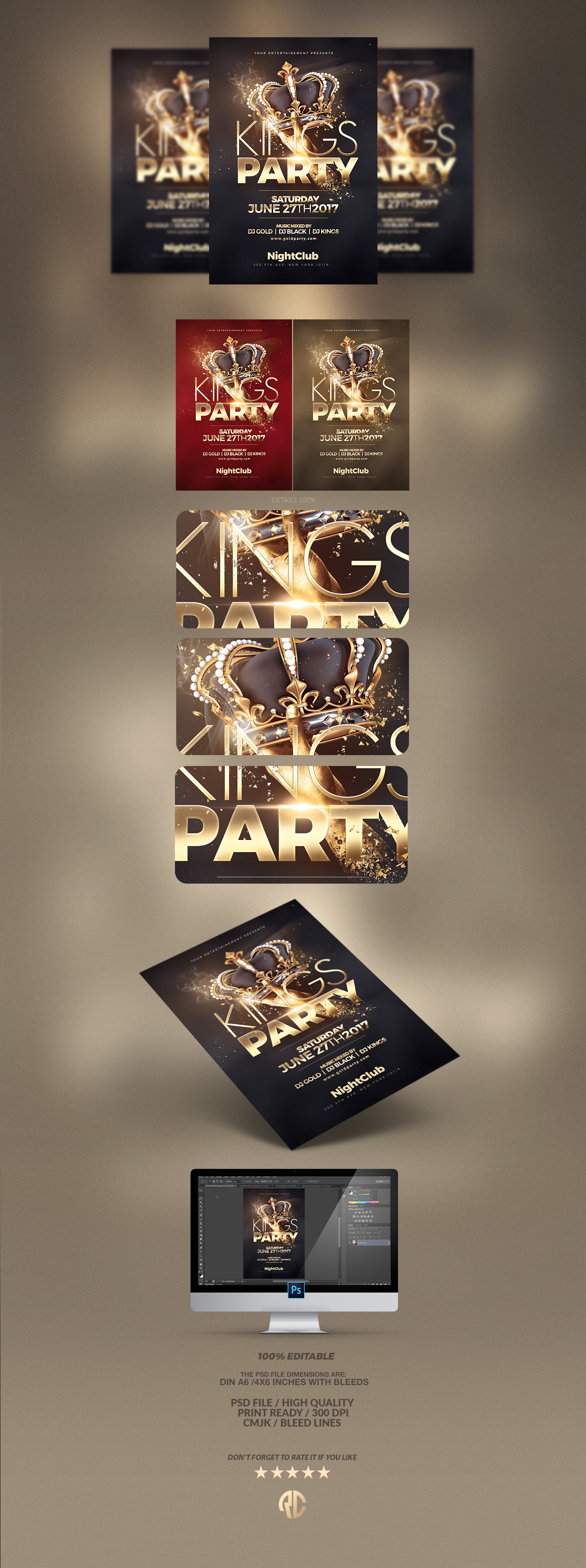 Kings Night Flyer Template - Party Flyers for photoshop