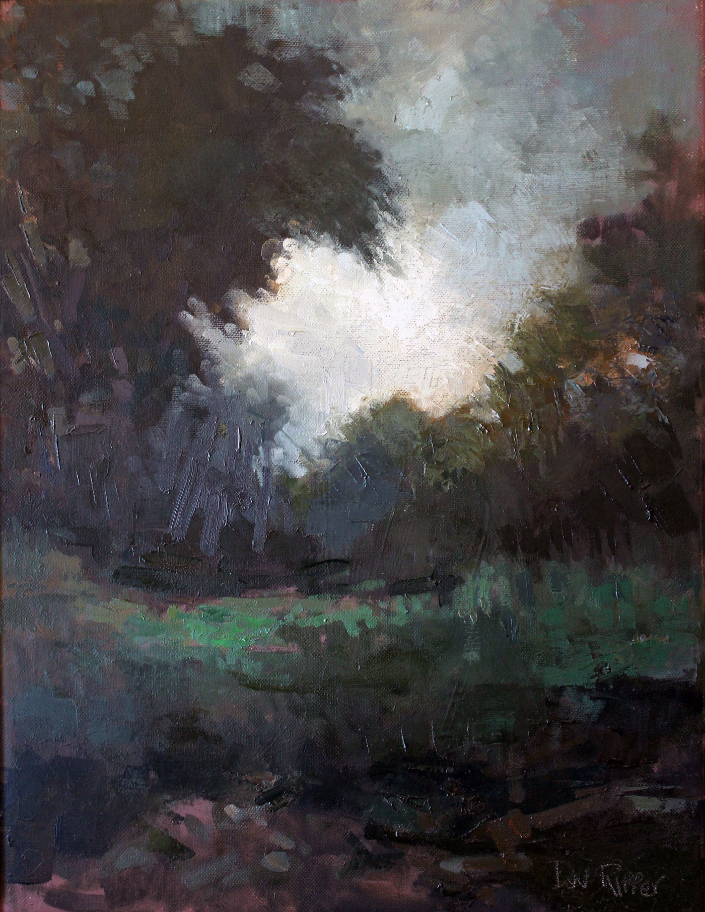 Landscape Oils nocturne water Evening night trees