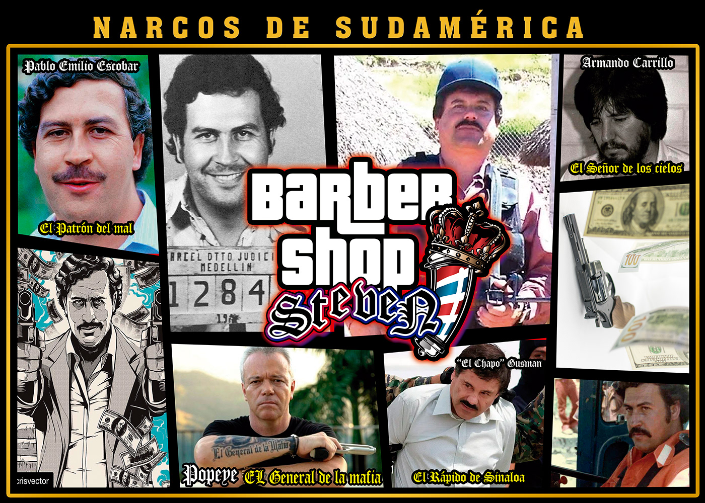poster barbershop Narco gta V gta Pablo Escobar Popeye