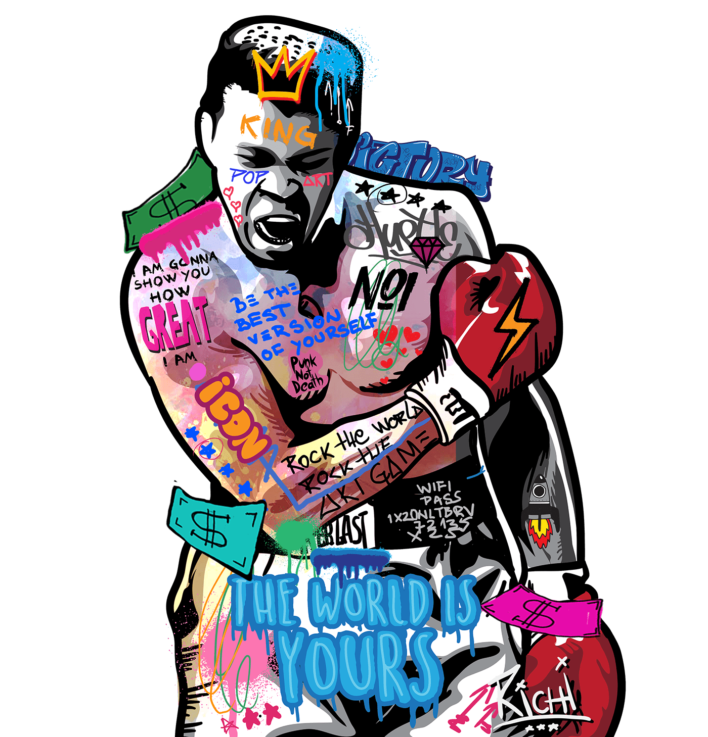 Boxer Cassius Clay Celebrity Graffiti legend muhammad ali Pop Art pop art portrait Street Art  the greatest