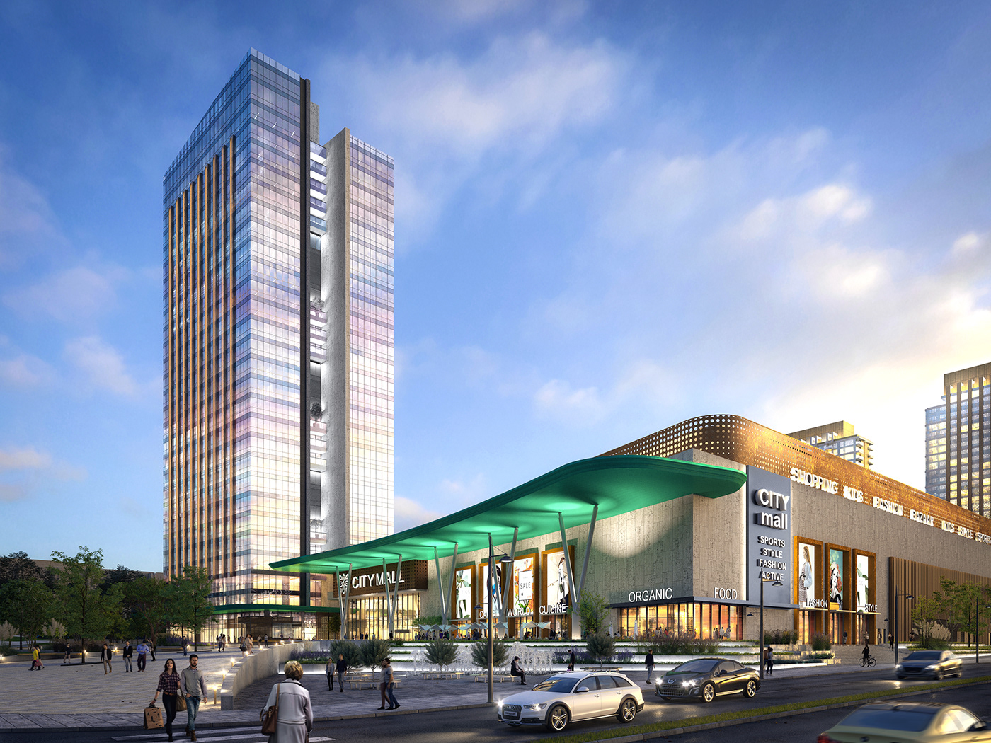 architecture concept design exterior hotel Office Park rendering shopping mall 2kviz