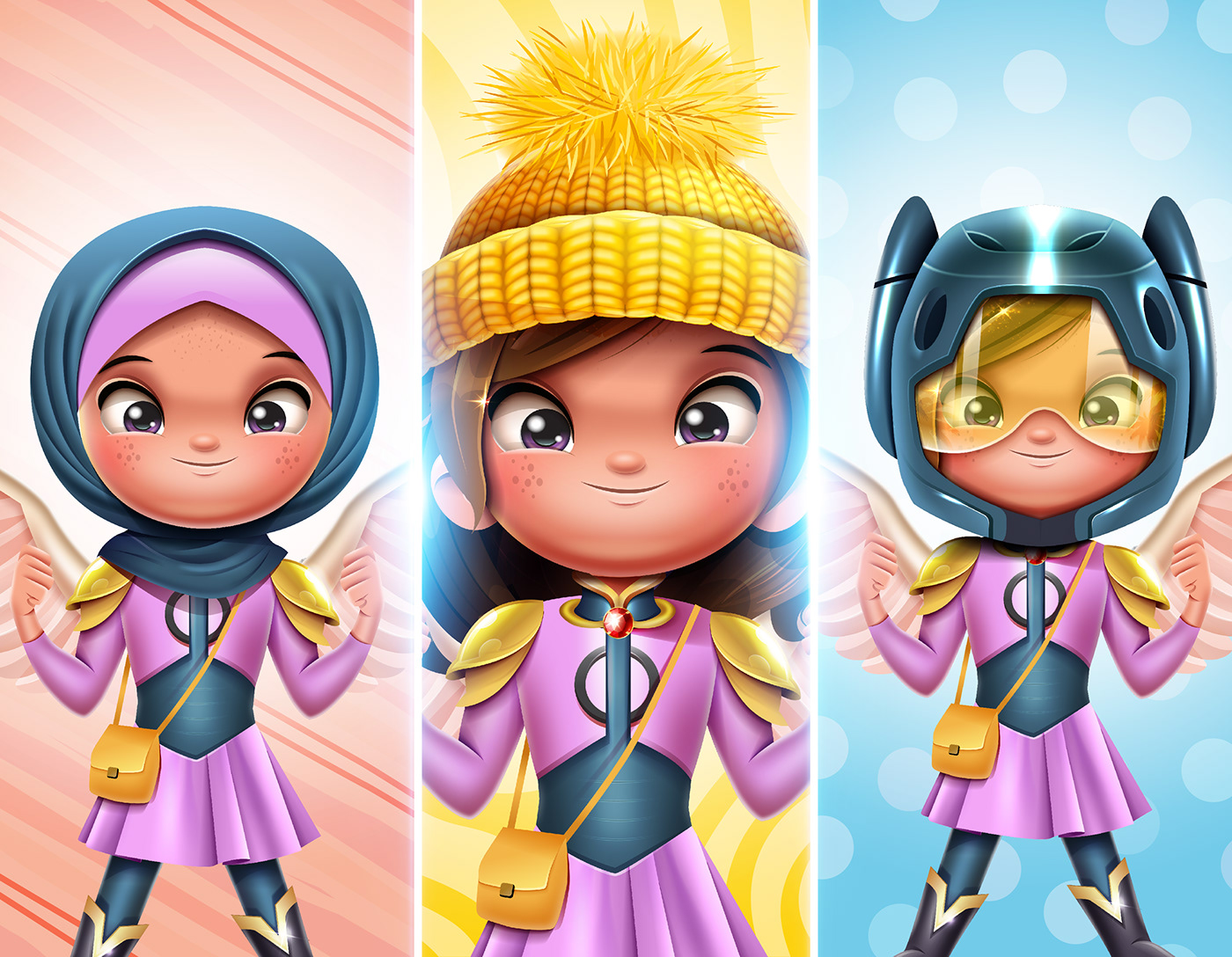 muslim girl hijab art girl Digital Art  Character design  Arab kids serag basel سراج باسل Saudi Arabia Super Hero