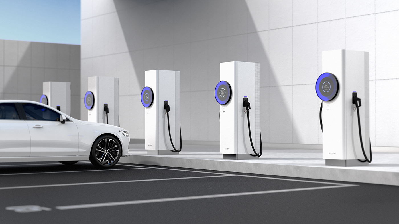 3D charging station electric vehicle industrial design  lighting modeling product design  Render UI/UX