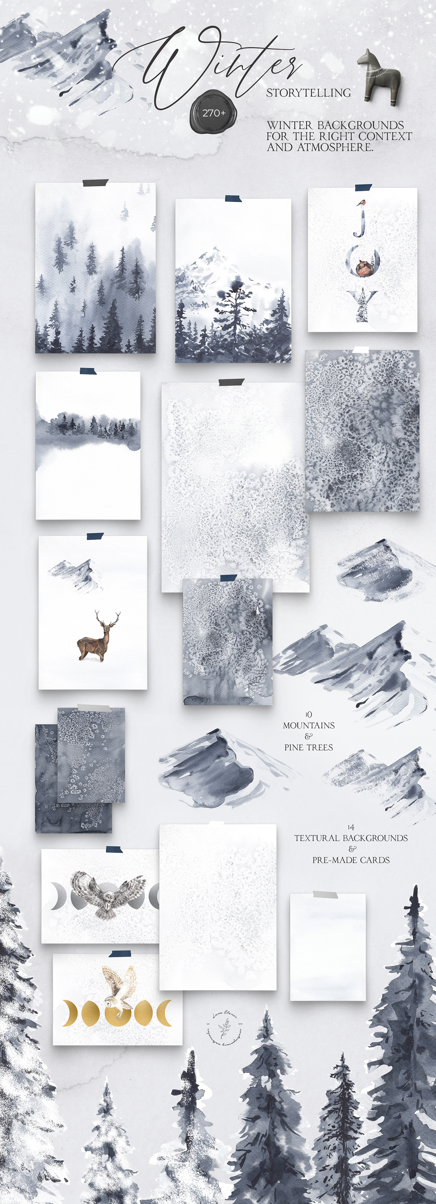 watercolor forest Christmas woodland animals FOX deer christmas card Invitation Collection trend