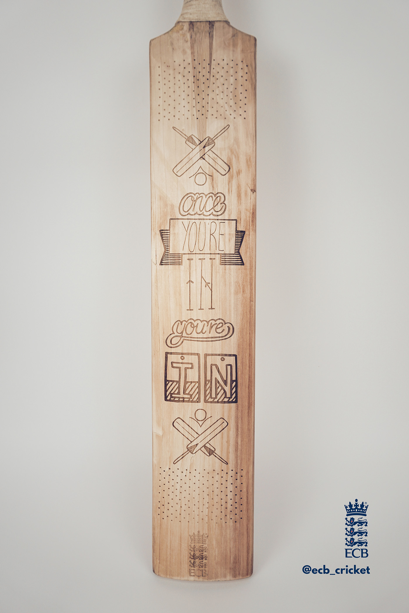 ecb Cricket laser ycn YCN 2015 English Cricket Board cricket bat etching design lettering hand drawn wood laser cutting England and Wales UK