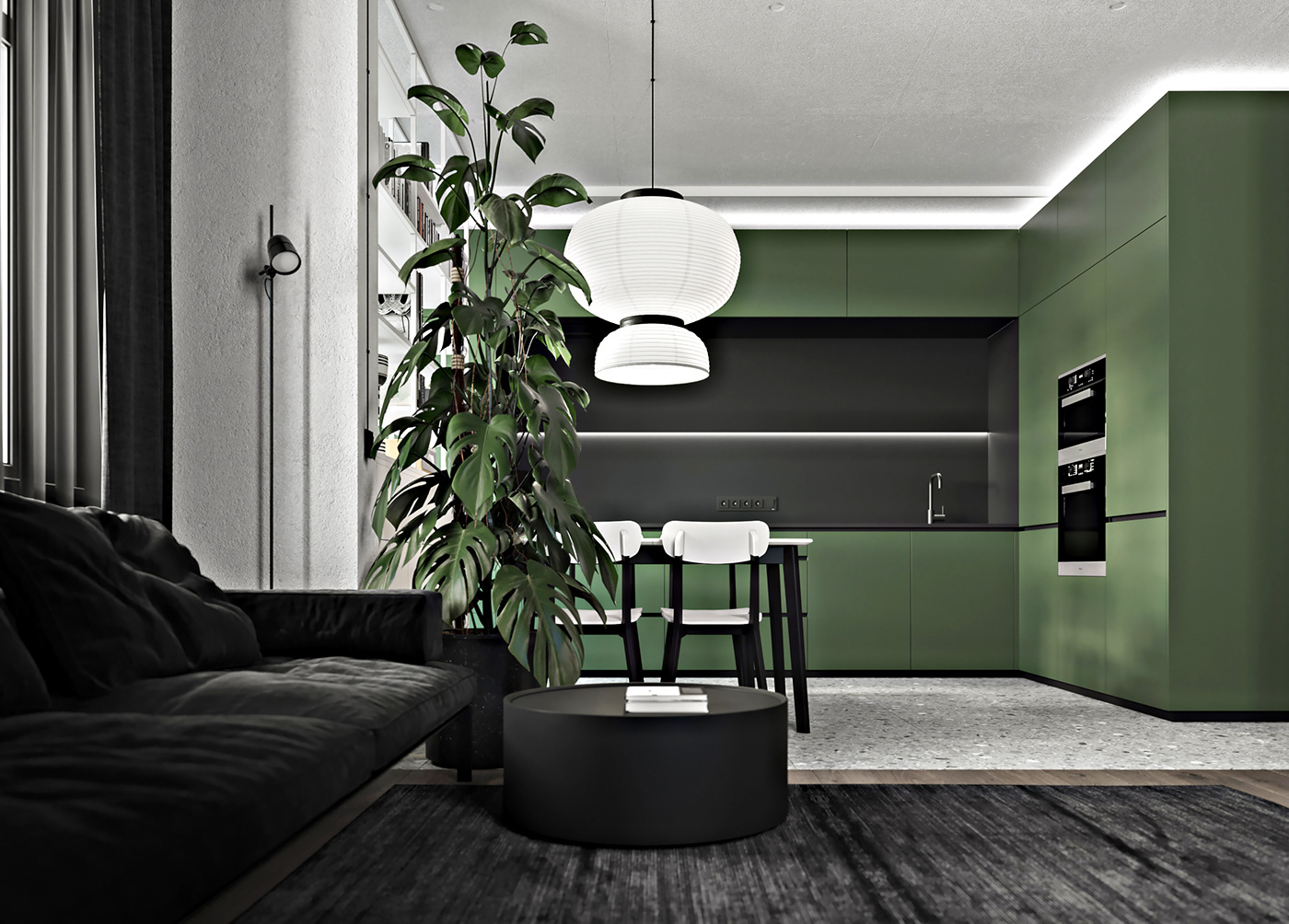 black bedroom black interior green kitchen home design interior design  k.band interior Minimalism modern home modern living modernism