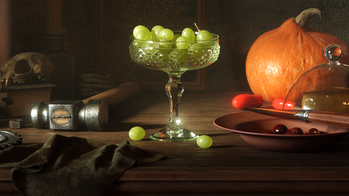 still life realistic hyperreal grapes pumpkin art Finearts worklife cinema 4d Raphael Rau