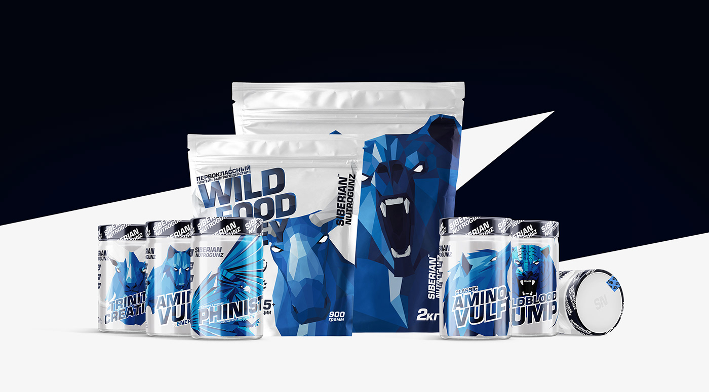 animals bear blue metallic nutrition Packaging sport wolf brand branding 